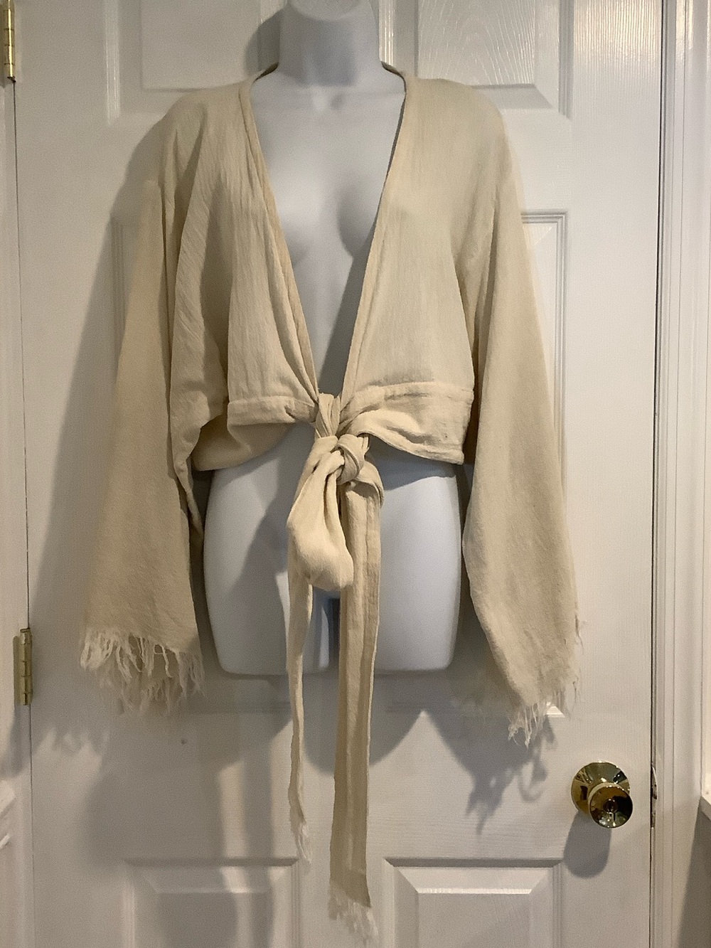 CHINTAMANI Cream 100% Cotton Fringe Indie Open Tie Front Bohemian Top/Jacket M - Picture 1 of 8